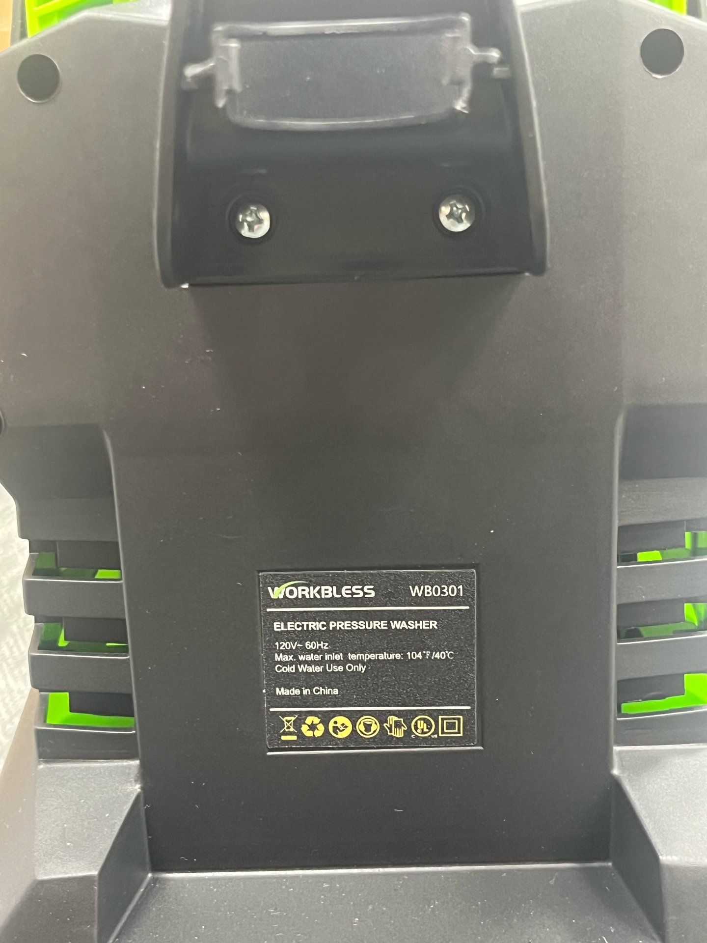WORKBLESS Model WB0301 product label showing specifications