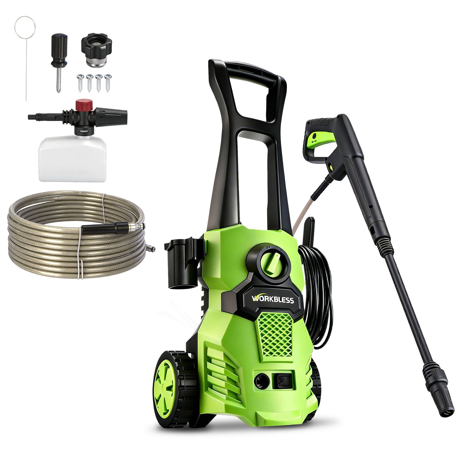 WORKBLESS Electric Pressure Washer — Model WB0301 product photo with accessories