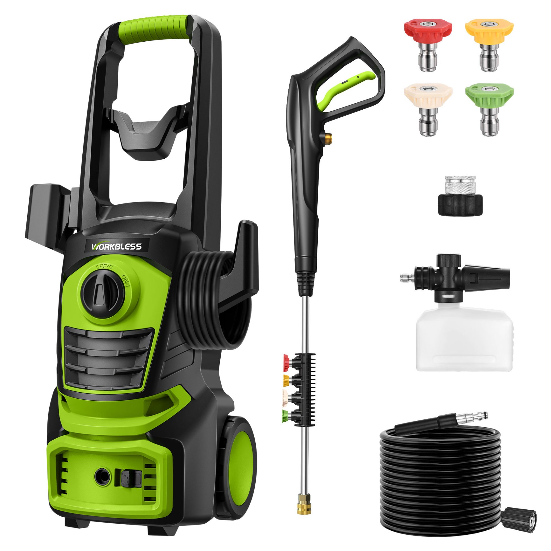 WORKBLESS Heavy Duty Pressure Washer — Model WB0302 product photo with accessories
